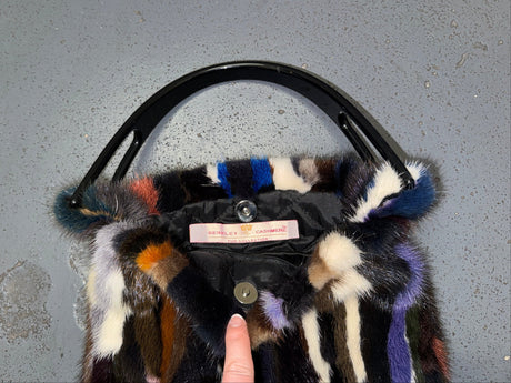 Multicolor Rabbit Fur Bag with Acrylic Handle