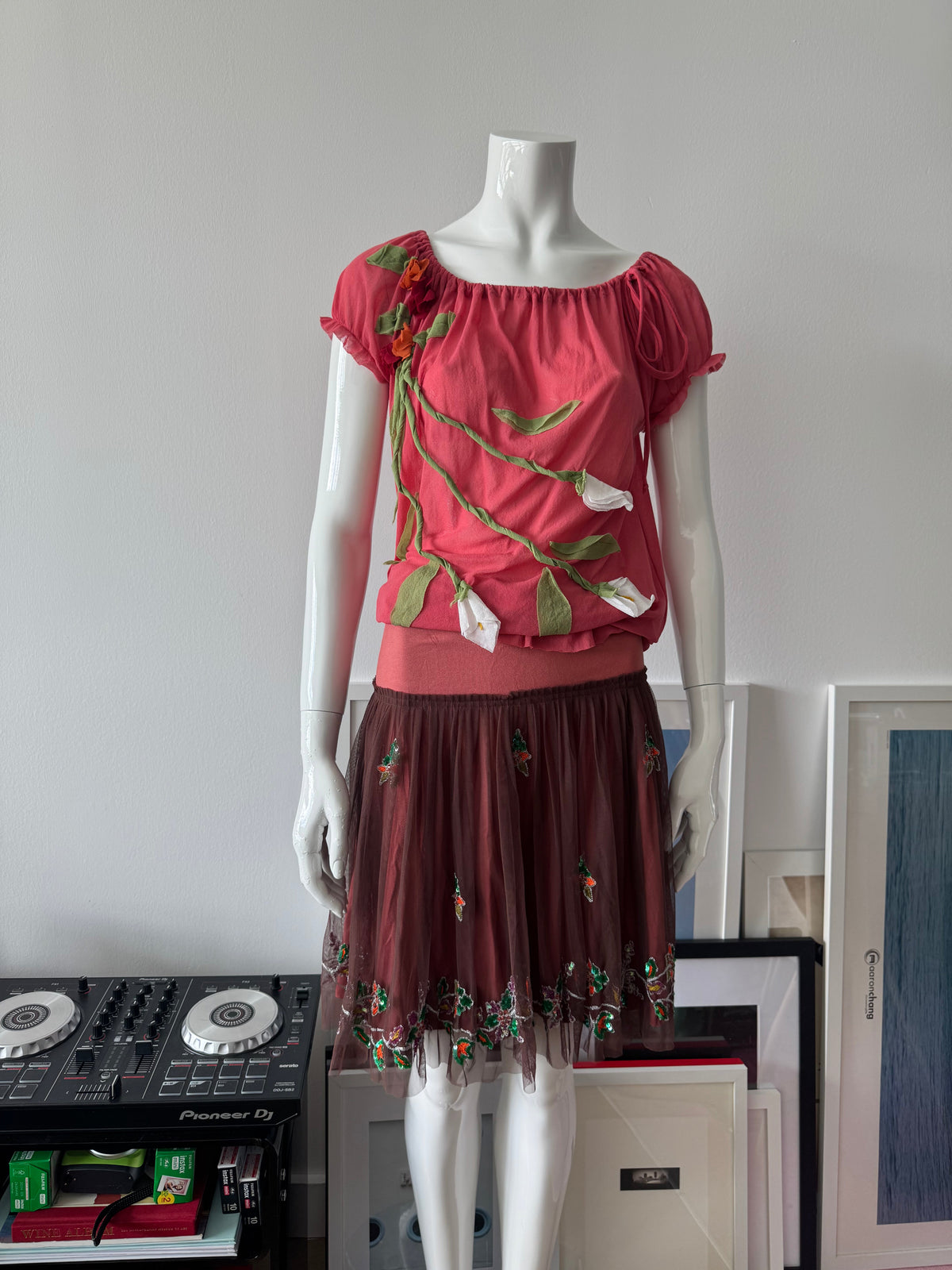 CHAN LUU Coral Tulle Mesh Mini Skirt Sz S