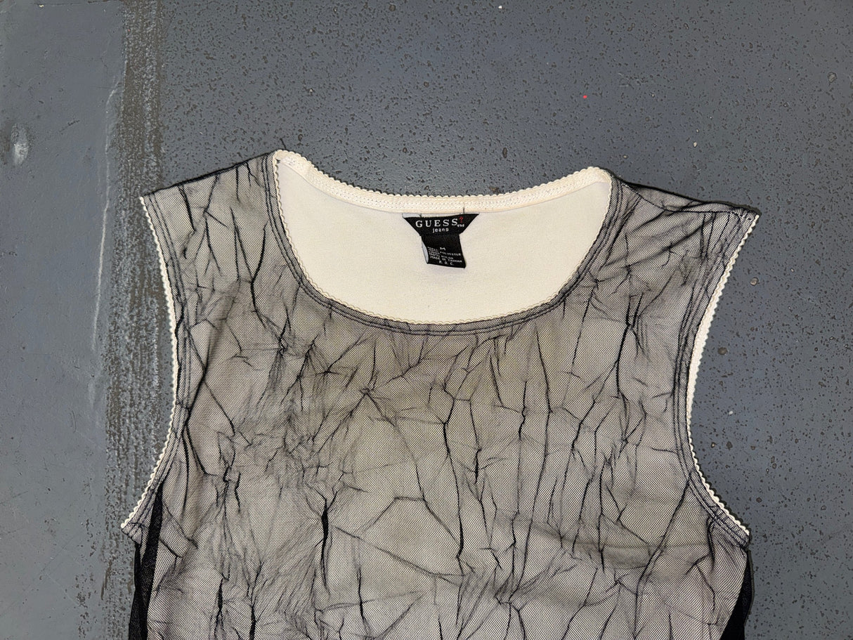 GUESS Black Mesh Crinkle Top