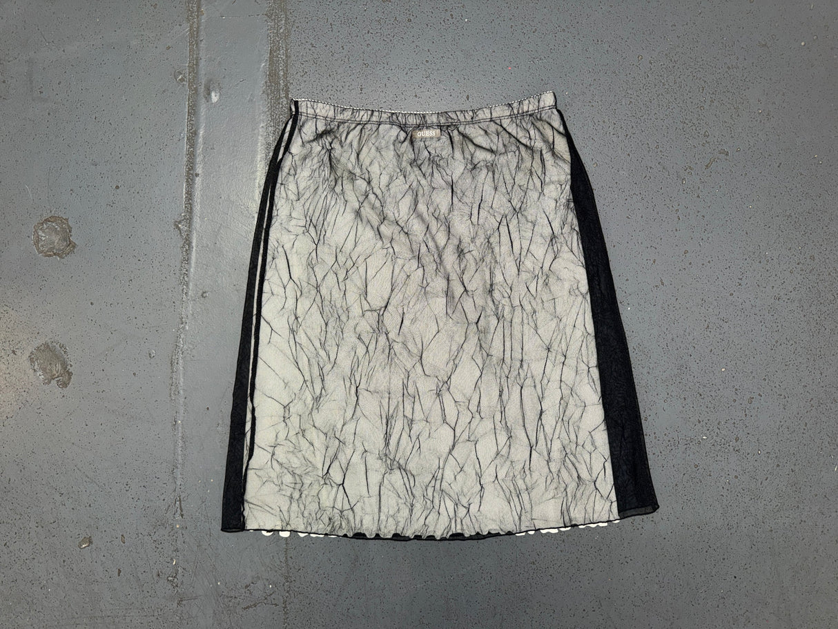 GUESS Black Mesh Crinkle Midi Skirt