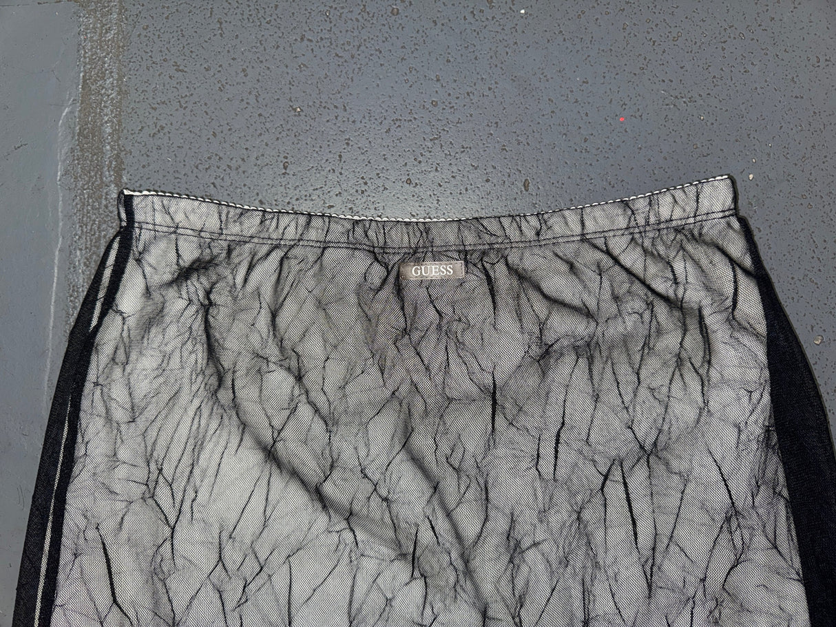 GUESS Black Mesh Crinkle Midi Skirt