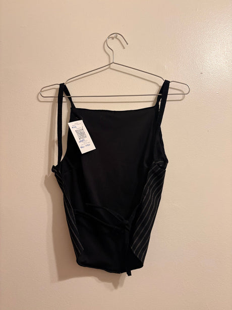 Upcycled pinstripe backless top
