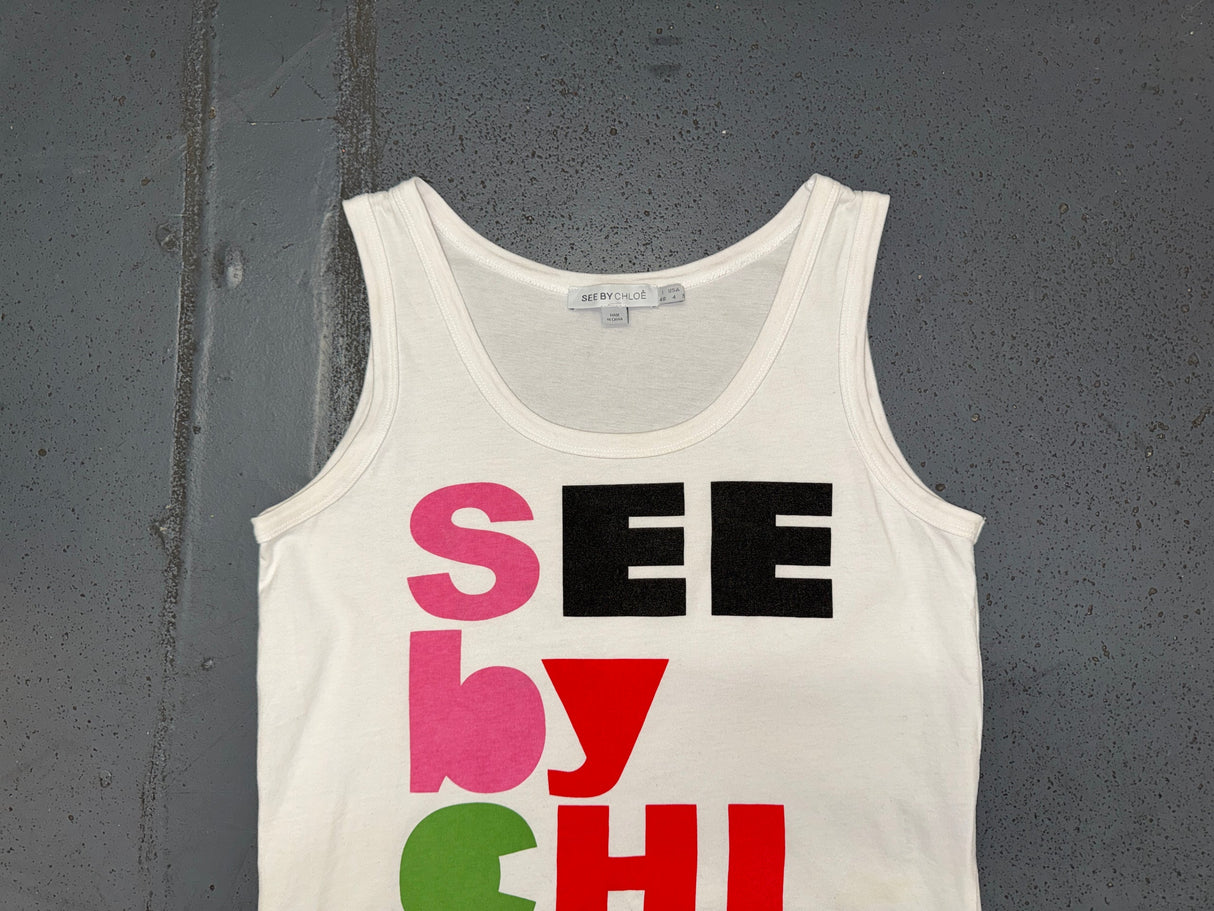 SEE BY CHLOE Multicolor Logo White Tank Top