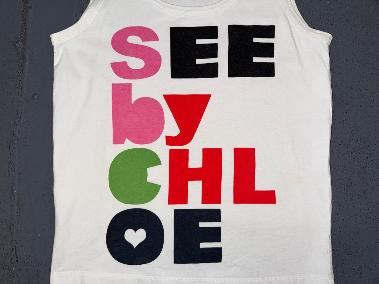 SEE BY CHLOE Multicolor Logo White Tank Top
