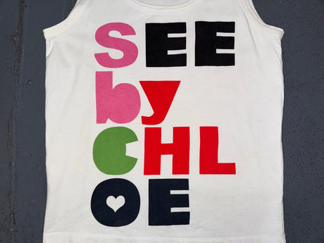 SEE BY CHLOE Multicolor Logo White Tank Top