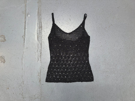 JACQUELINE DE YOUNG Black Knit Crochet Sequin Tank