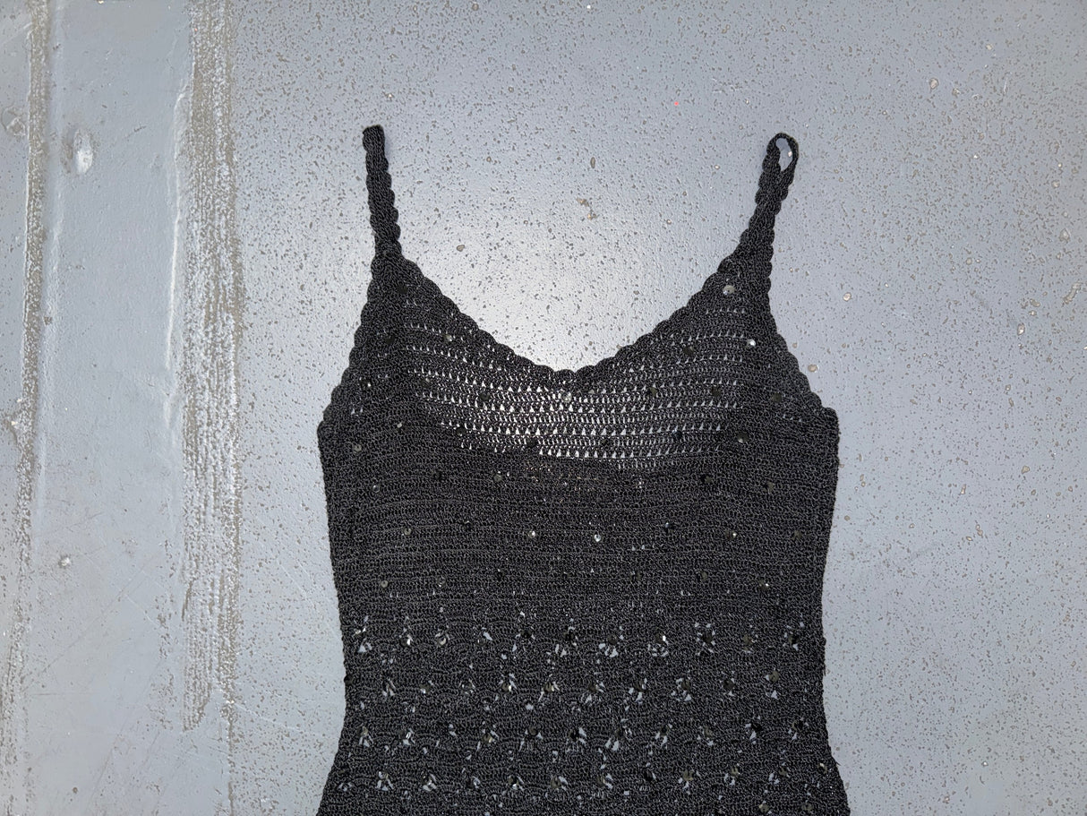 JACQUELINE DE YOUNG Black Knit Crochet Sequin Tank