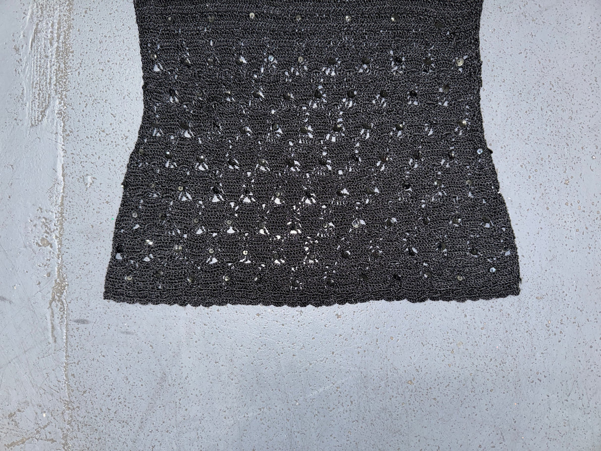 JACQUELINE DE YOUNG Black Knit Crochet Sequin Tank