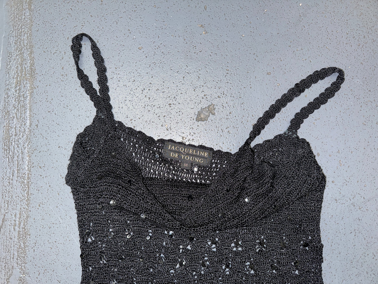 JACQUELINE DE YOUNG Black Knit Crochet Sequin Tank