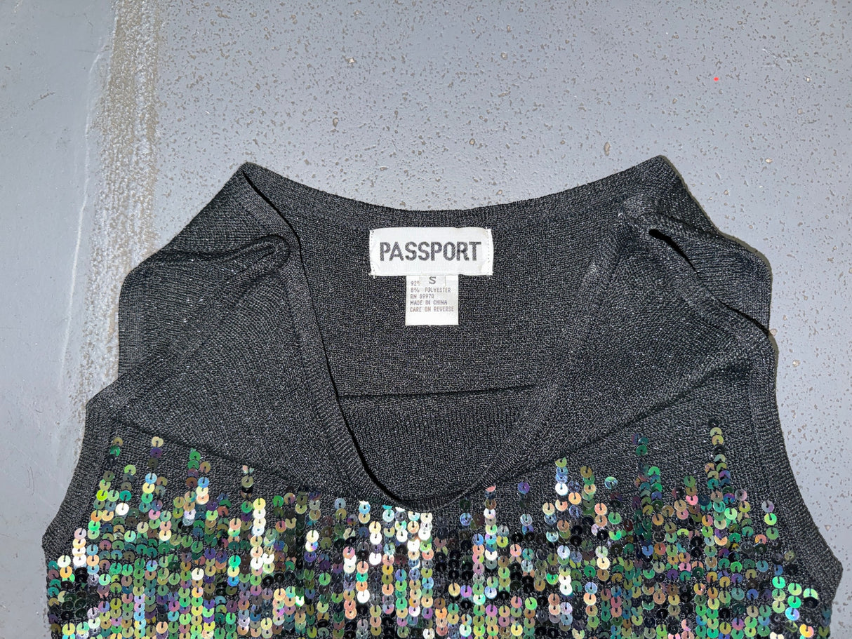 PASSPORT Black Metallic Knit and Sequin Sleeveless Top