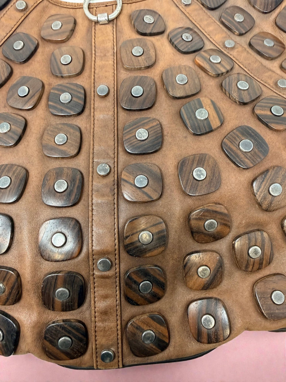 #72 YSL Mombasa Brown Leather with Wooden Studs