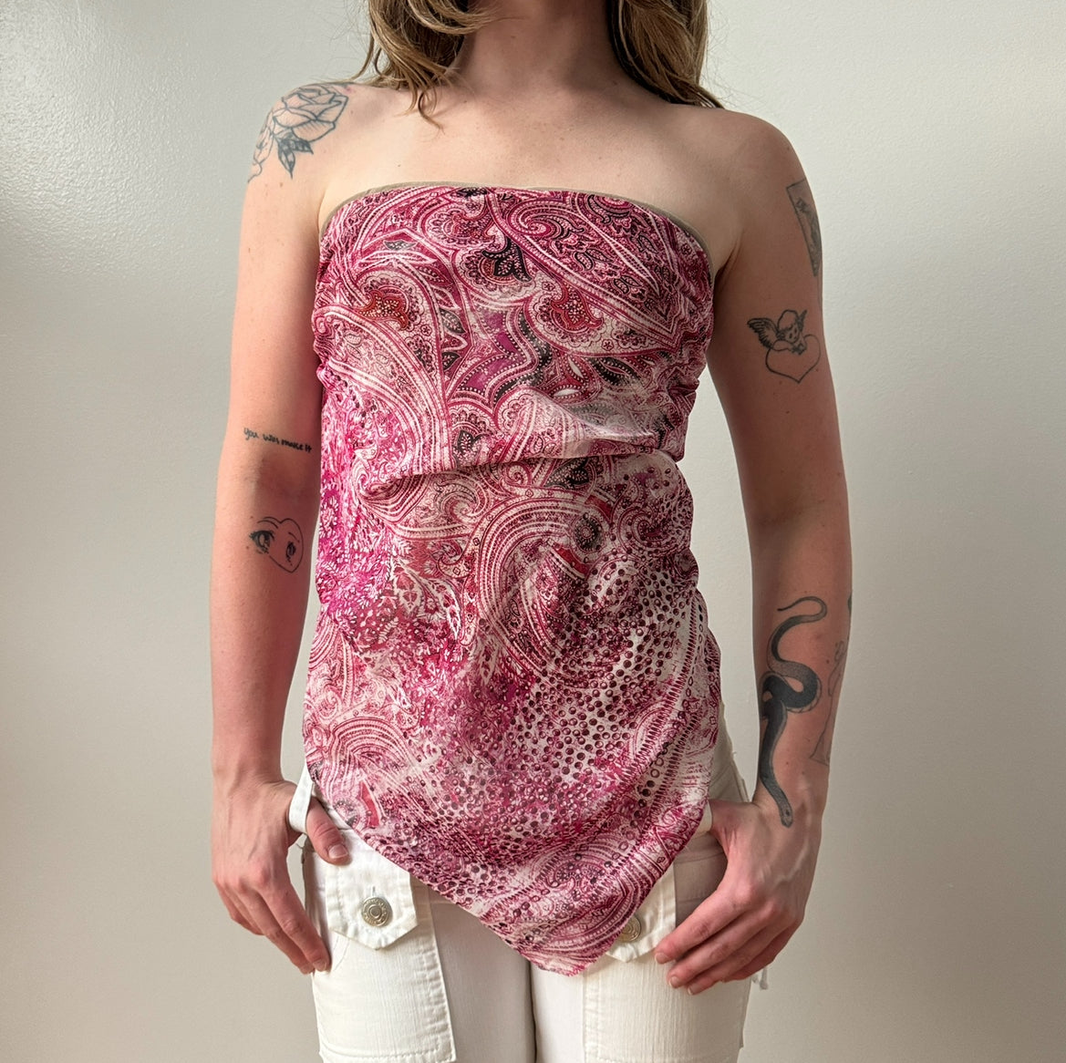 Italian Pink Paisley Asymmetrical Fairy Tube Top