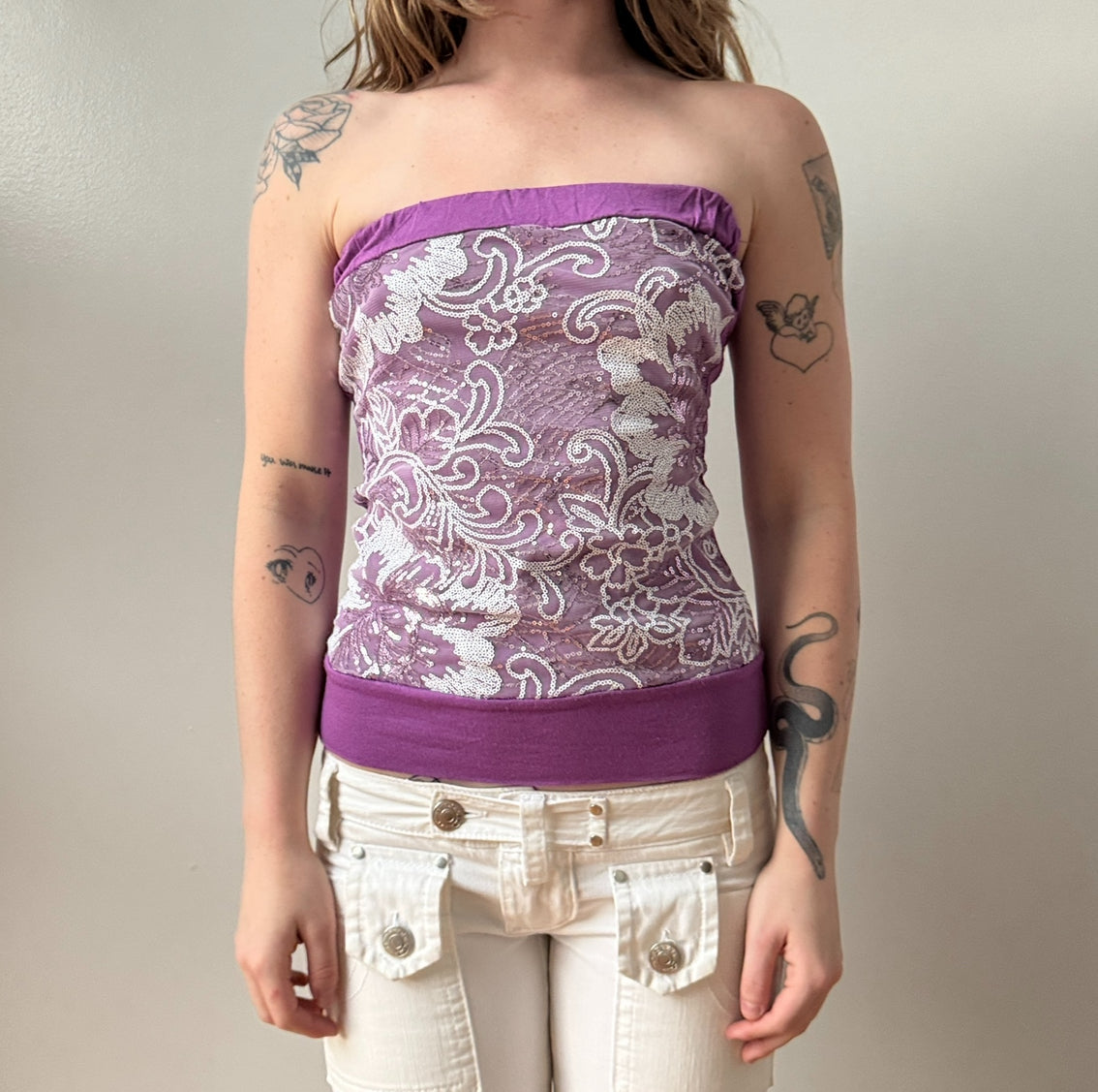 Italian Purple Sequined Mesh Tube Top