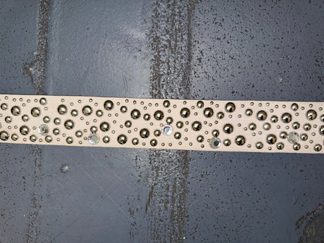 Beige and Silver Studded Suede Leather Belt