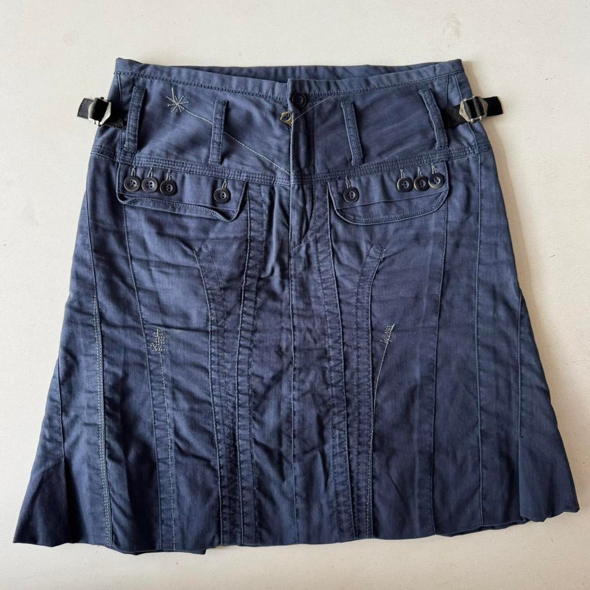 French Marithe Francois Girbaud Navy Cargo Midi Skirt