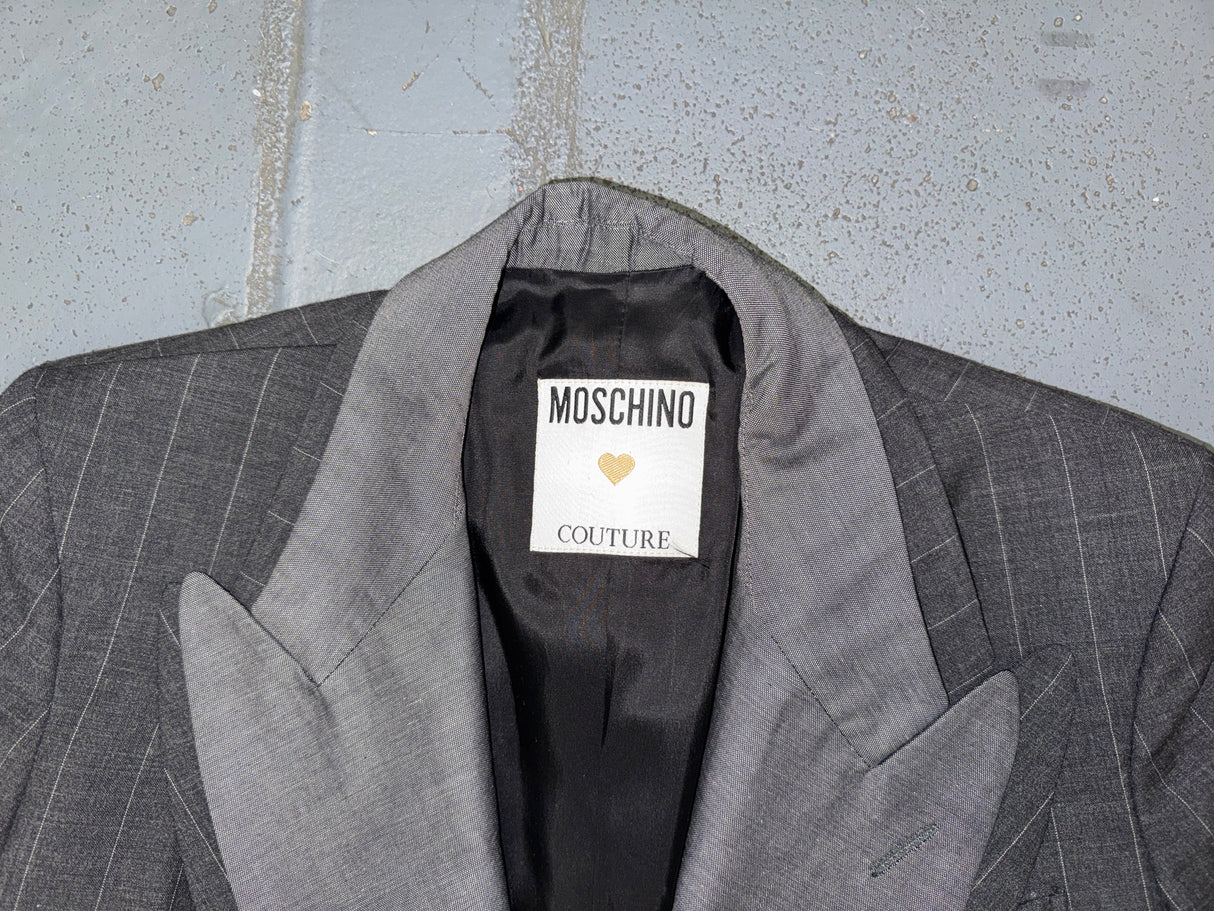 MOSCHINO Couture Deconstructed Gray and Pin Stripe Blazer