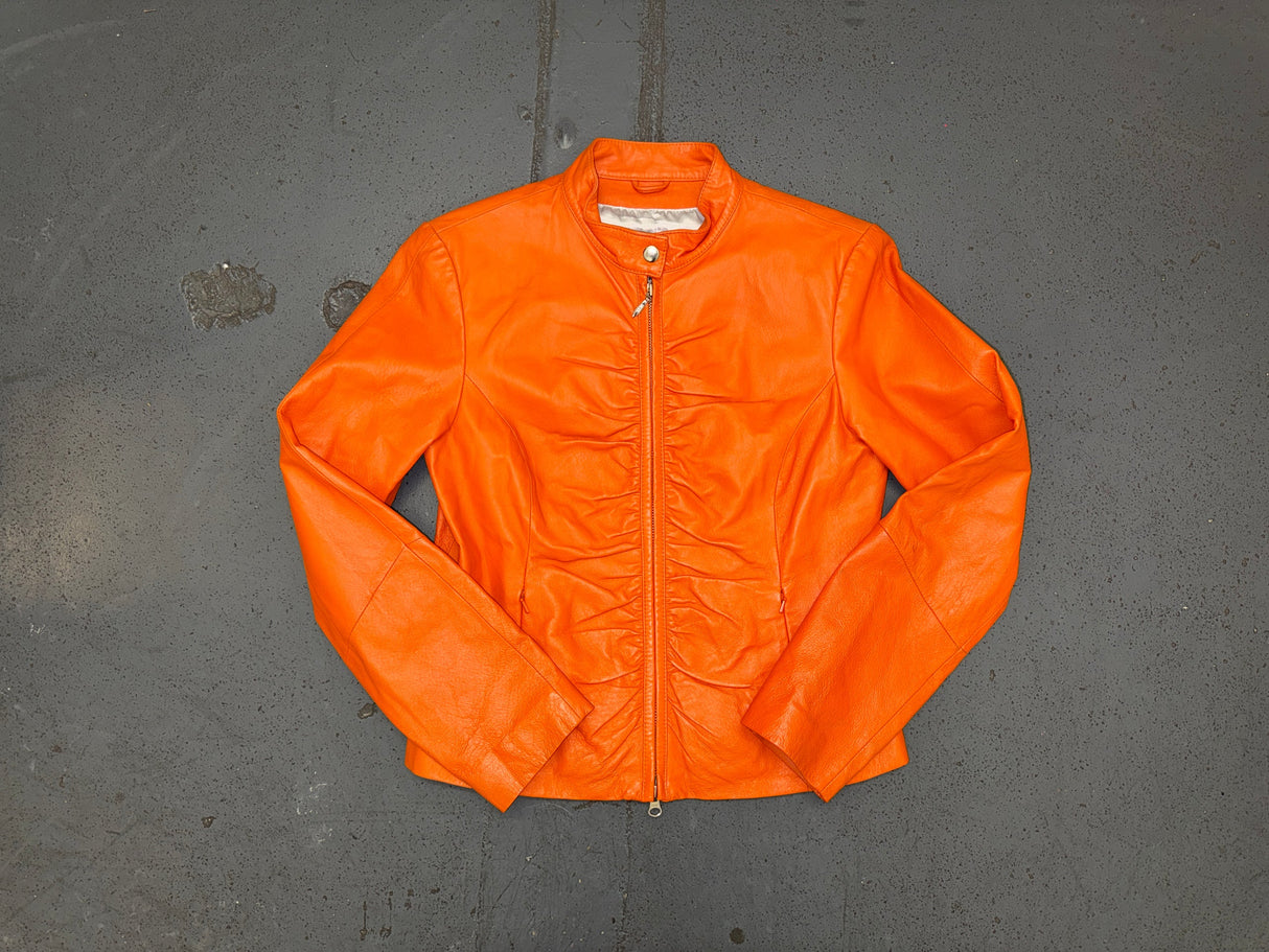 WILSON'S LEATHER Orange Ruched Leather Jacket