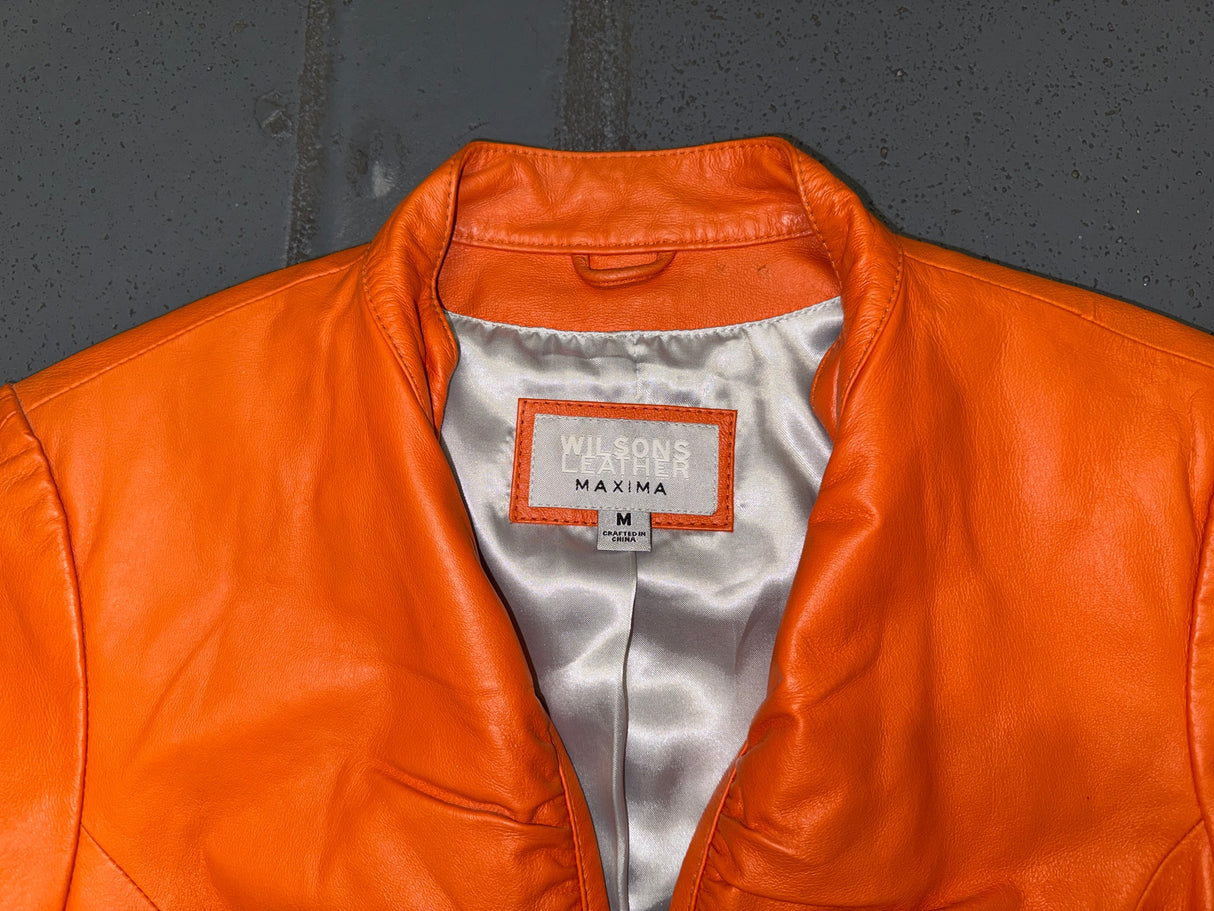 WILSON'S LEATHER Orange Ruched Leather Jacket
