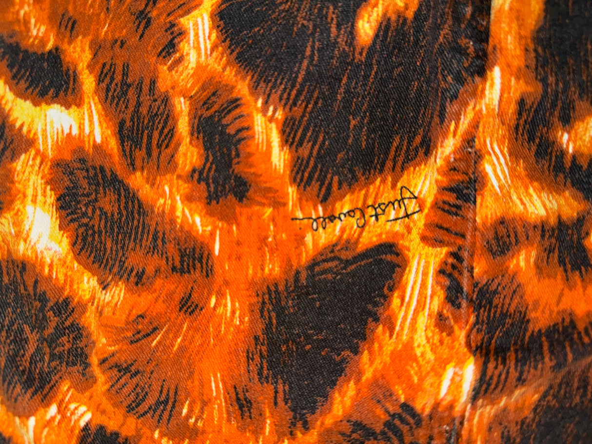 JUST CAVALLI Orange/Black Animal Print Denim Midi Skirt