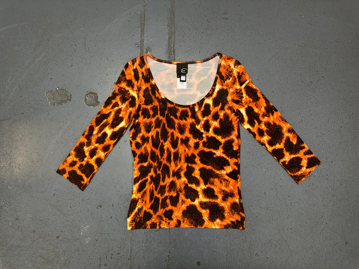 JUST CAVALLI Orange & Black Animal Print 3/4 Sleeve Top