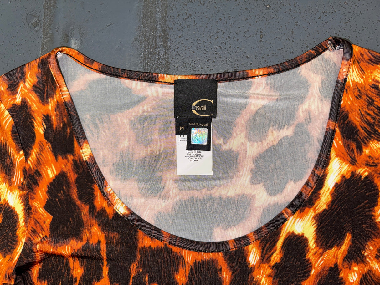 JUST CAVALLI Orange & Black Animal Print 3/4 Sleeve Top