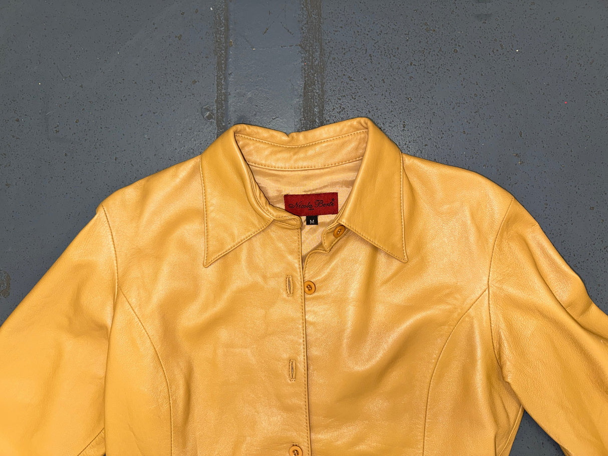 NICOLA BERTI Caramel Brown Leather Shirt Jacket