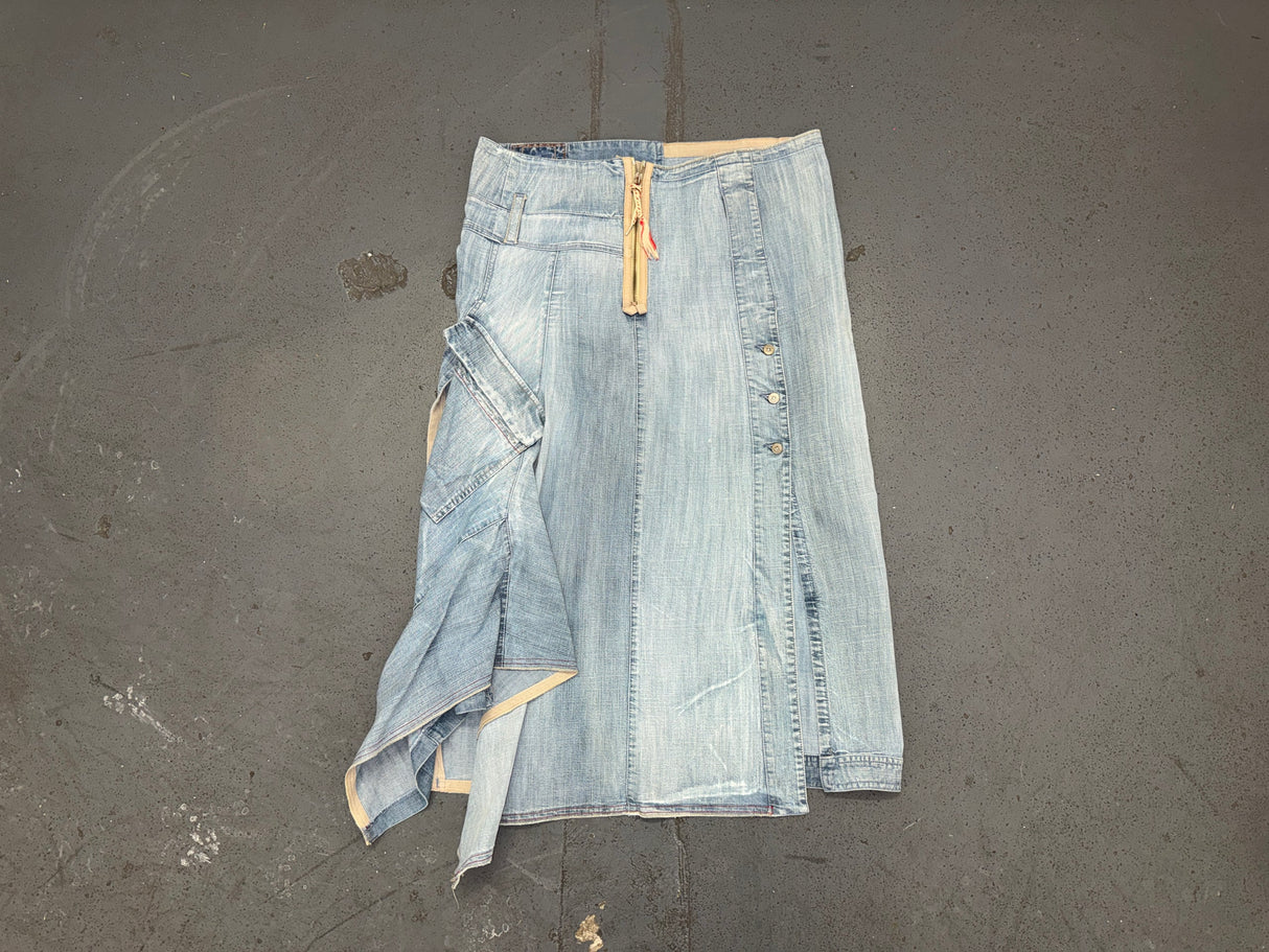MARITHE FRANCOIS GIRBAUD Light Blue Denim Cargo Midi Skirt