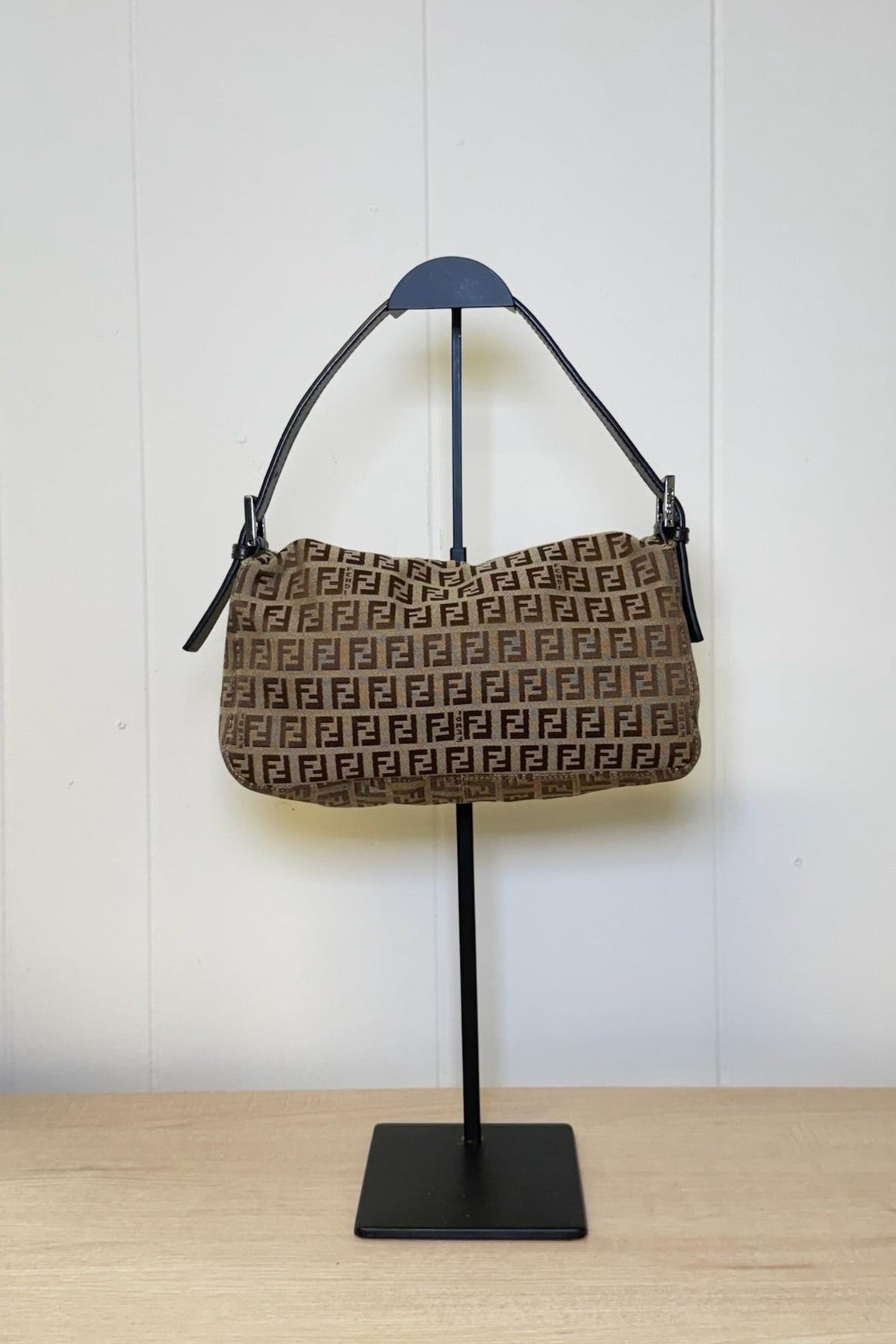 Fendi Zucchino Canvas Shoulder Bag Brown