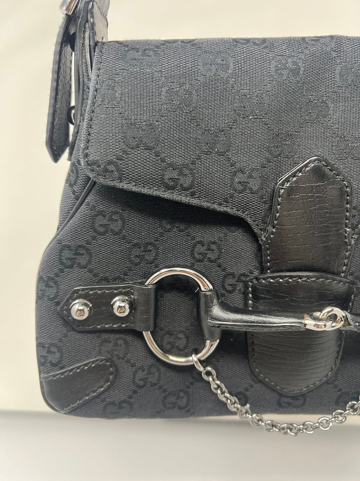 Gucci Black GG Canvas Horsebit Chain