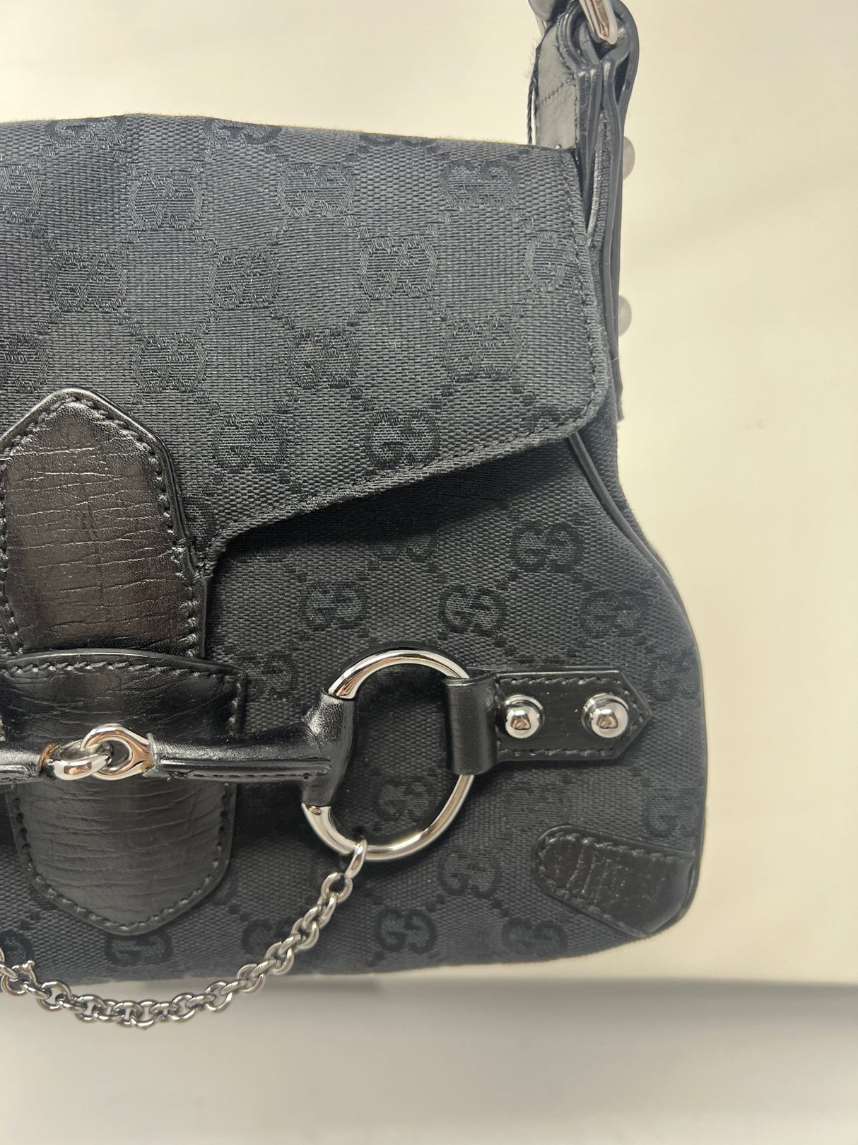 Gucci Black GG Canvas Horsebit Chain