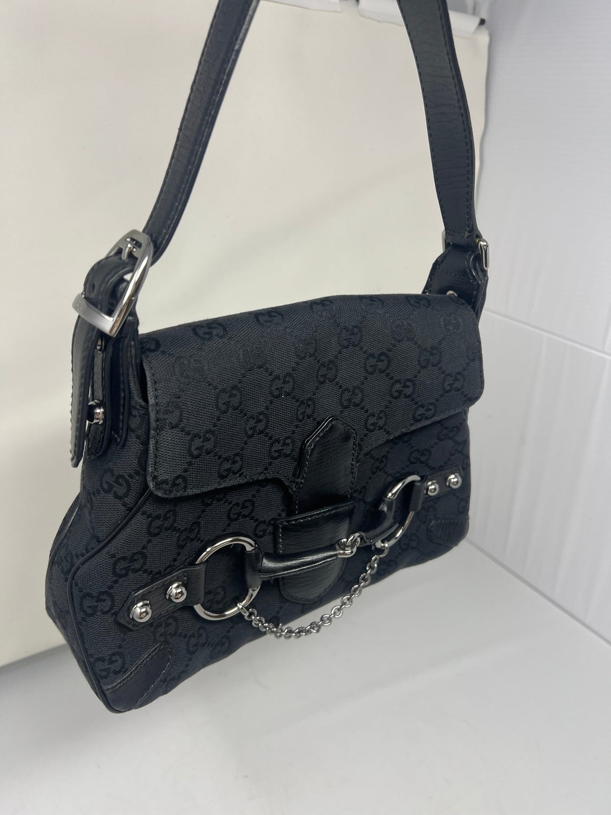 Gucci Black GG Canvas Horsebit Chain