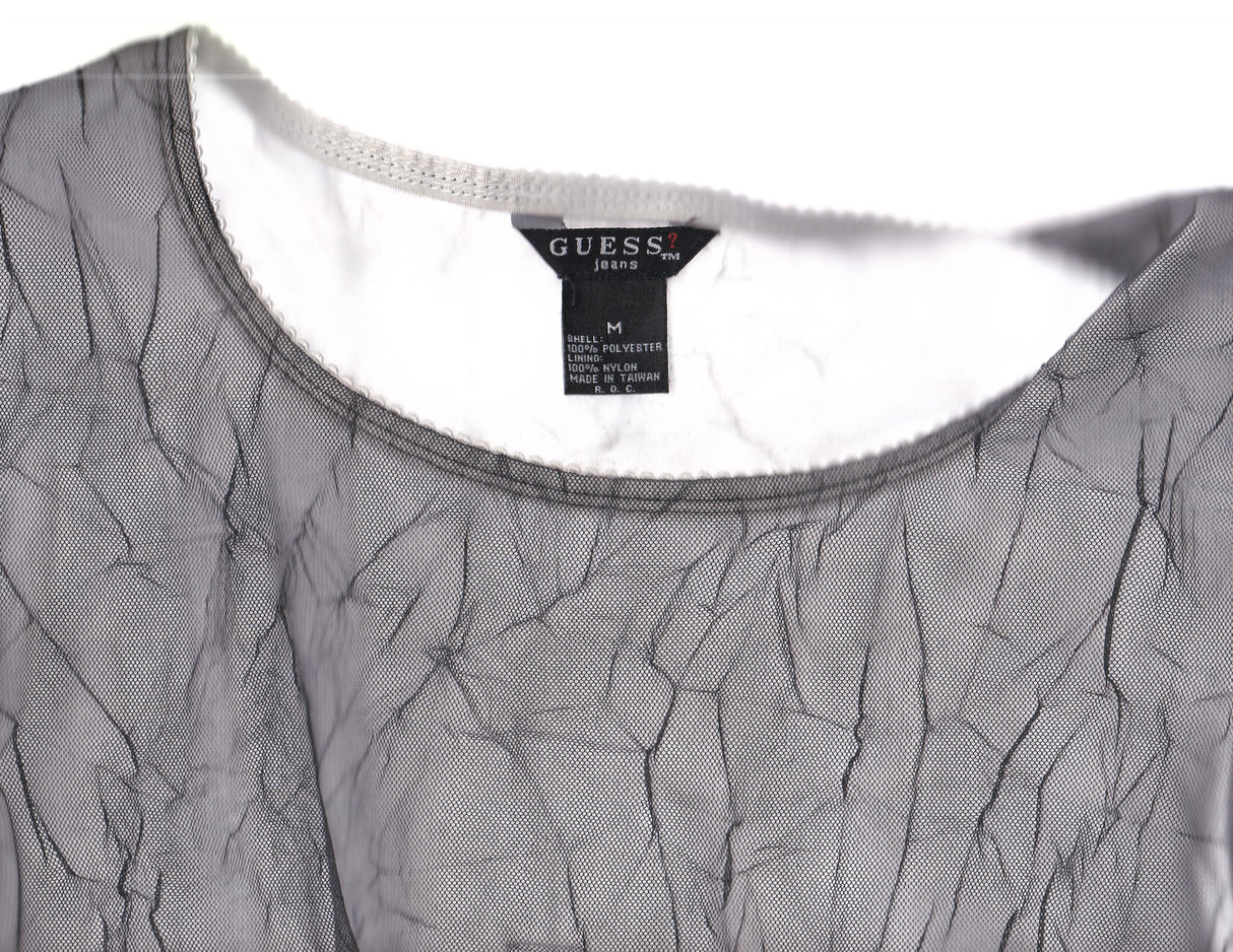 GUESS Black Mesh Crinkle Top