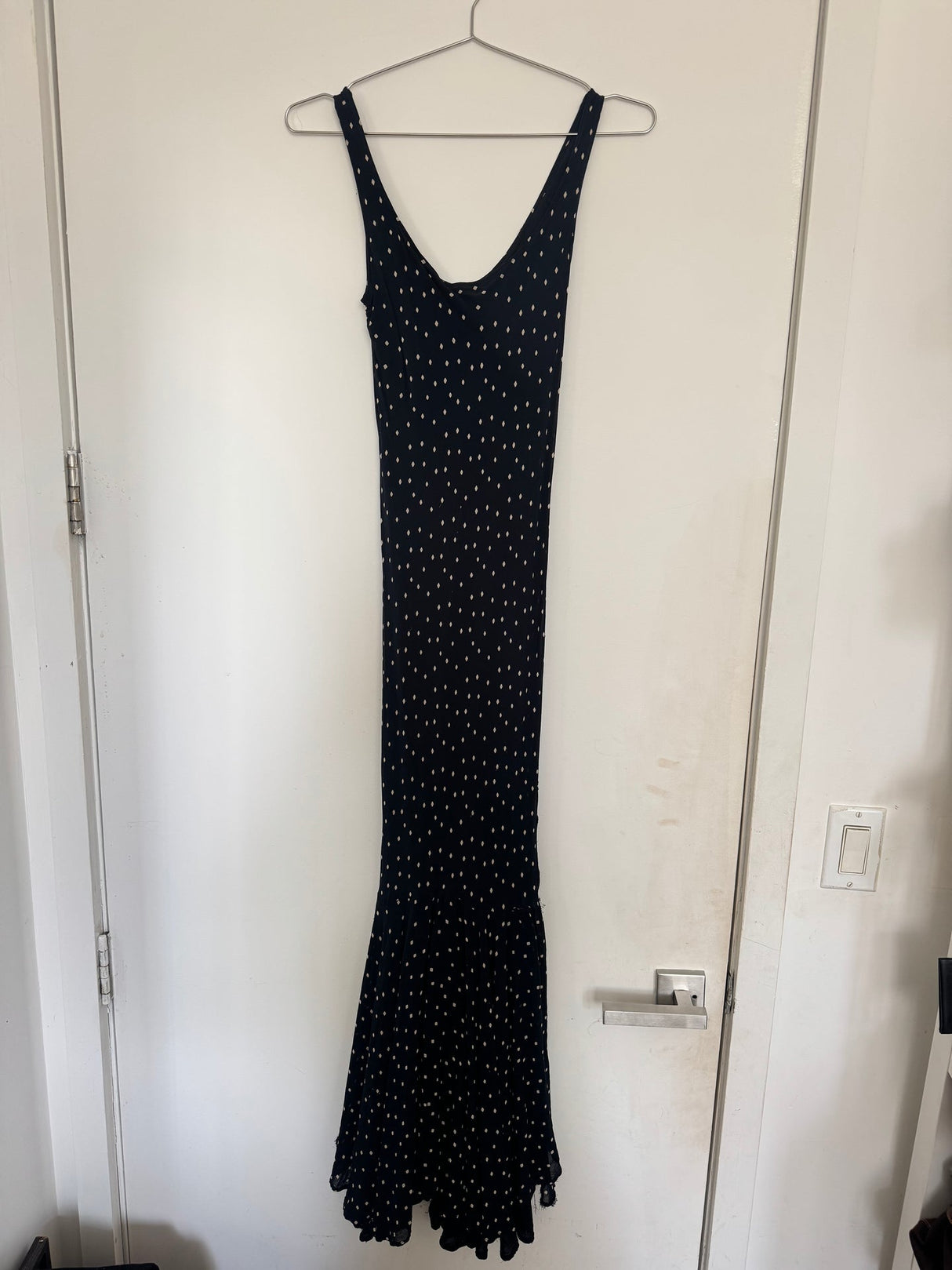 Dark blue silk polka dot dress