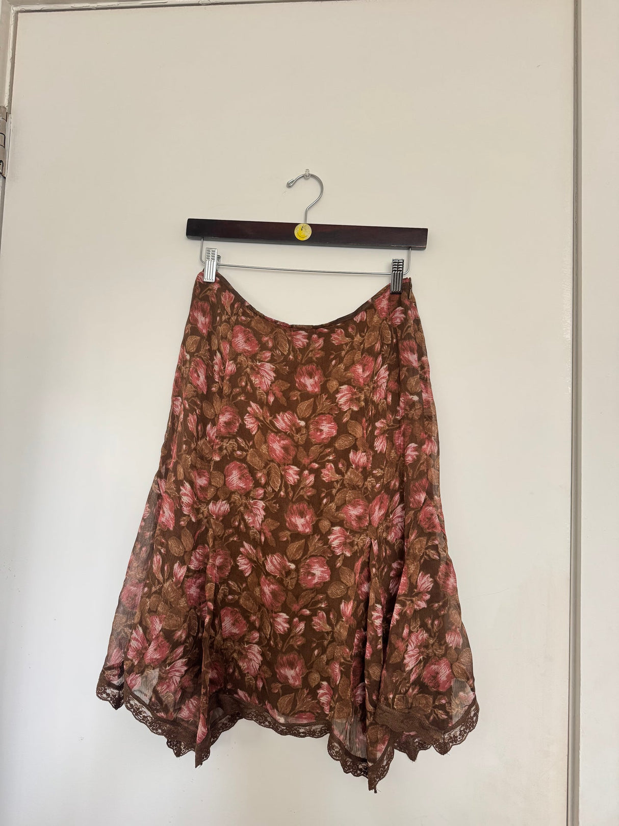 Brown Floral silk skirt