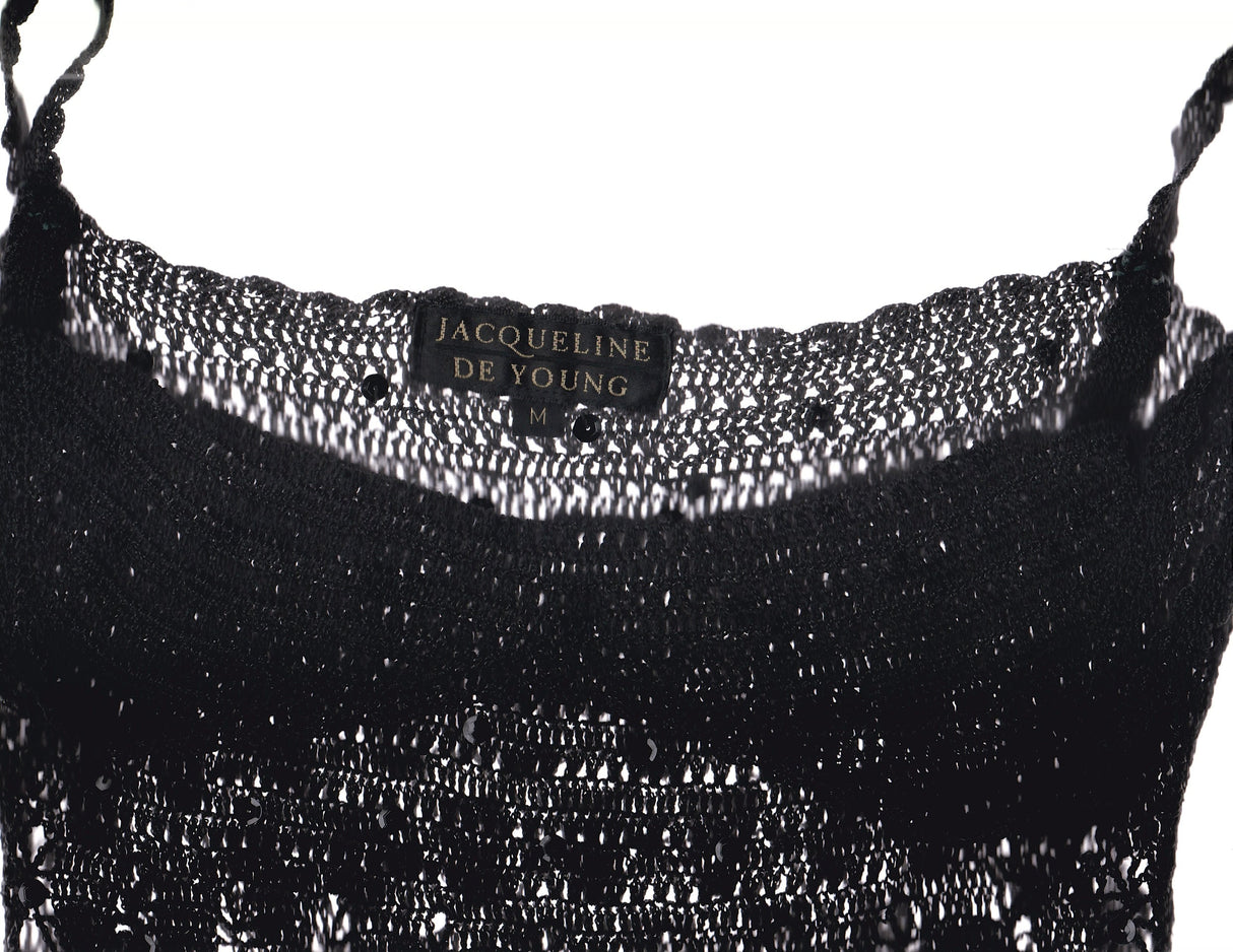JACQUELINE DE YOUNG Black Knit Crochet Sequin Tank