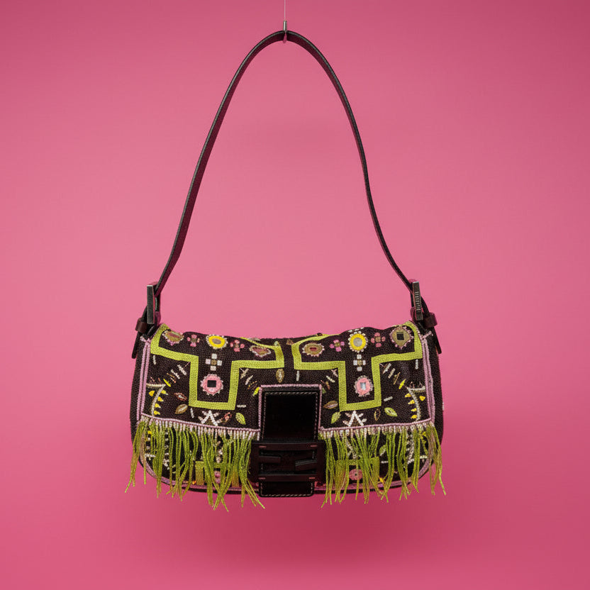 Fendi Baguette Beaded Embroidered with Fringe