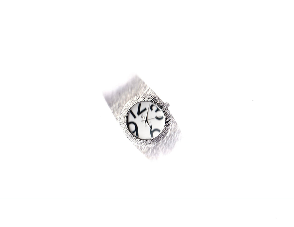 Silver Cuff Watch with White Watch Face