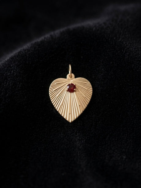 14K Engine Turned Heart Medallion with Garnet
