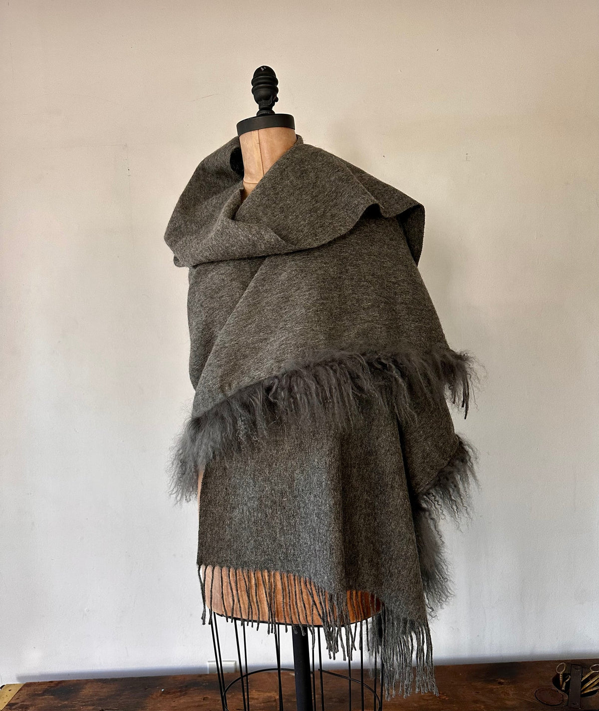 1980 Ash Grey Cashmere Wool Scarf