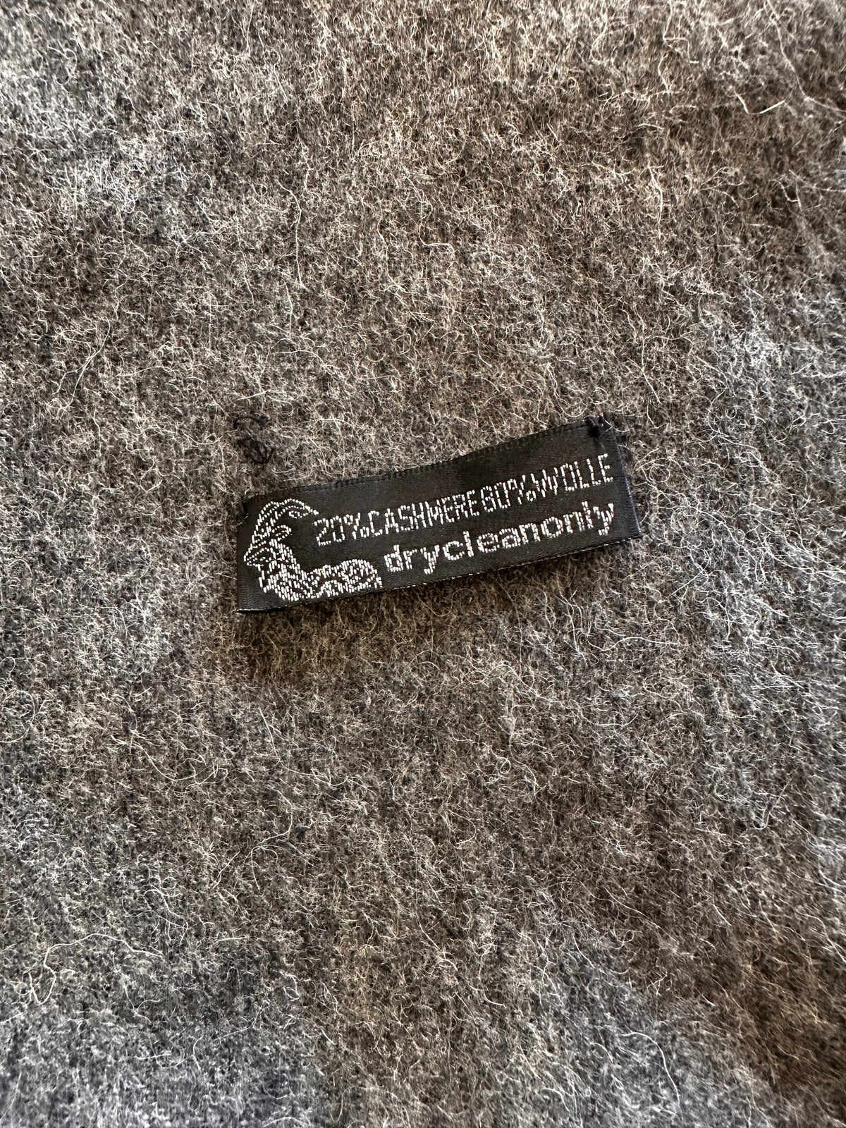 1980 Ash Grey Cashmere Wool Scarf