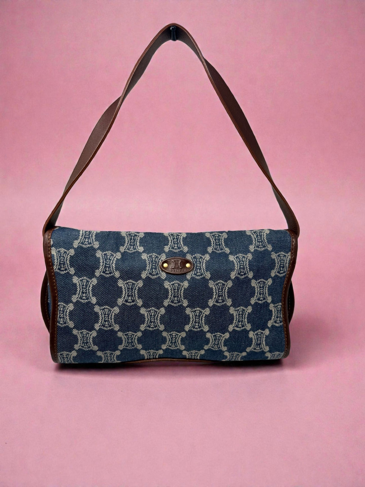 Celine Poulbot Blue Paris Macadam Canvas Shoulder Bag