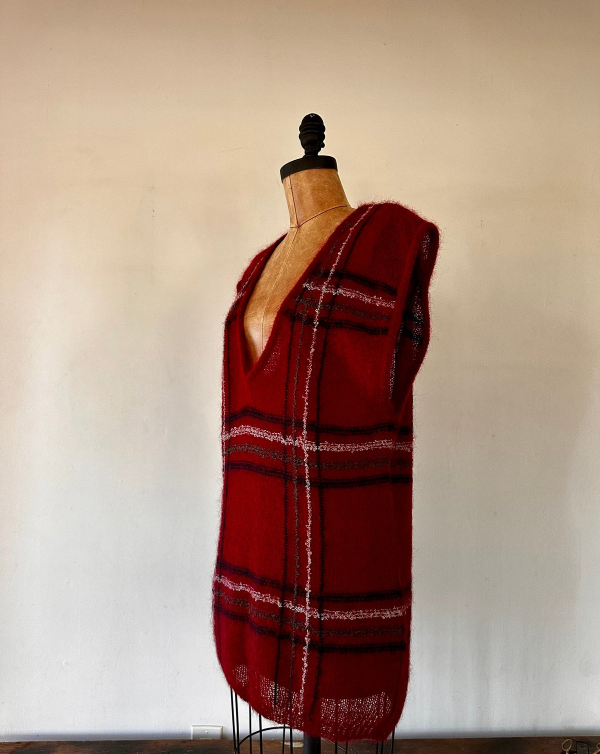 1980 Christian Dior Rouge Plaid Mohair Vest