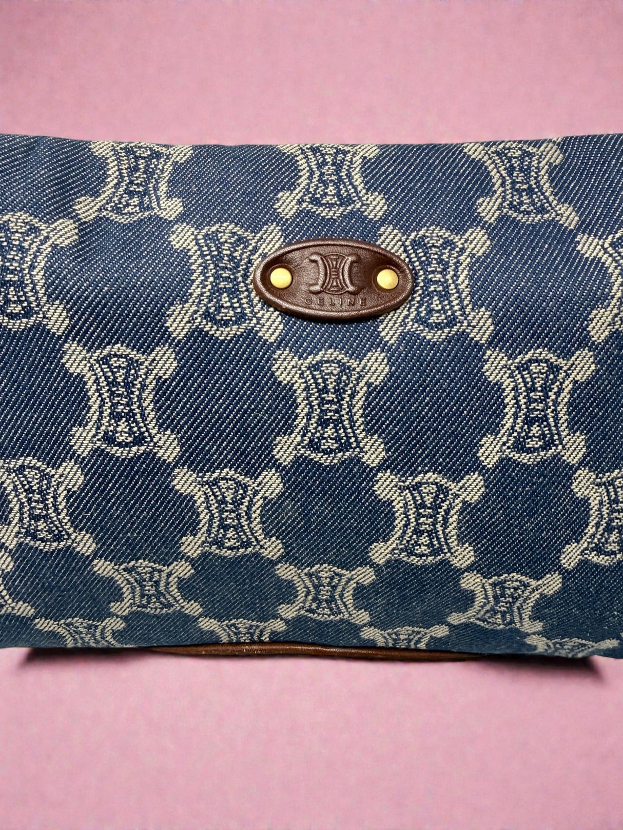 Celine Poulbot Blue Paris Macadam Canvas Shoulder Bag