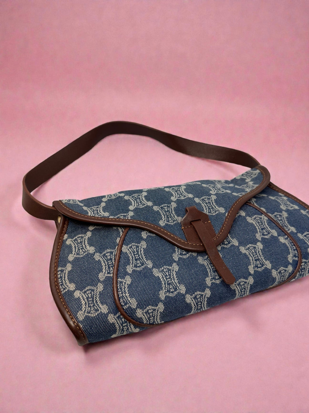 Celine Poulbot Blue Paris Macadam Canvas Shoulder Bag