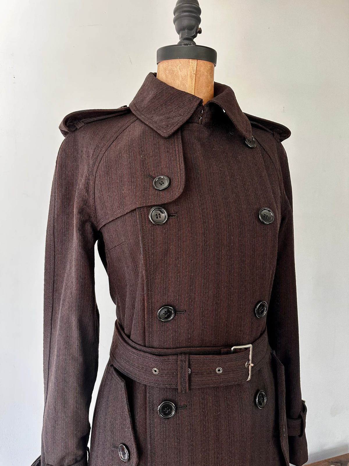 2005 AW Junya Watanabe Comme de Garcon Pinstripe Double Breasted Trench