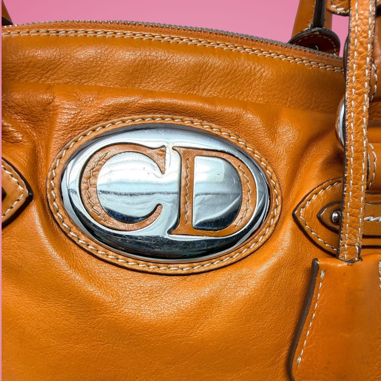Christian Dior Orange Leather Top Handle Bag