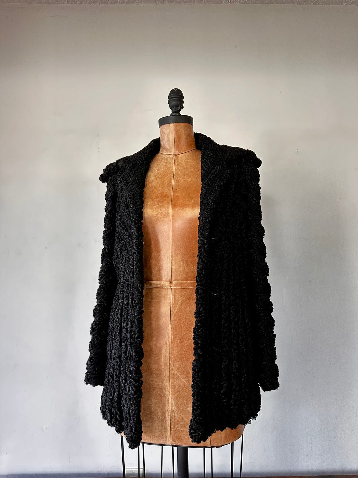 1960 Noir Sheering Lamb Chevron Coat