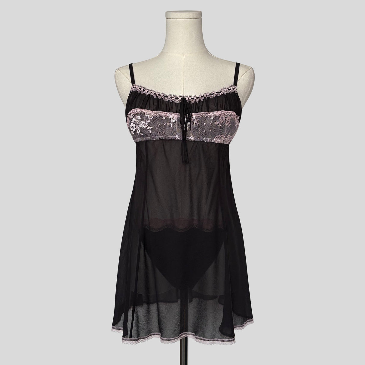 Milkmaid lace trim slip dress with matching panties in black