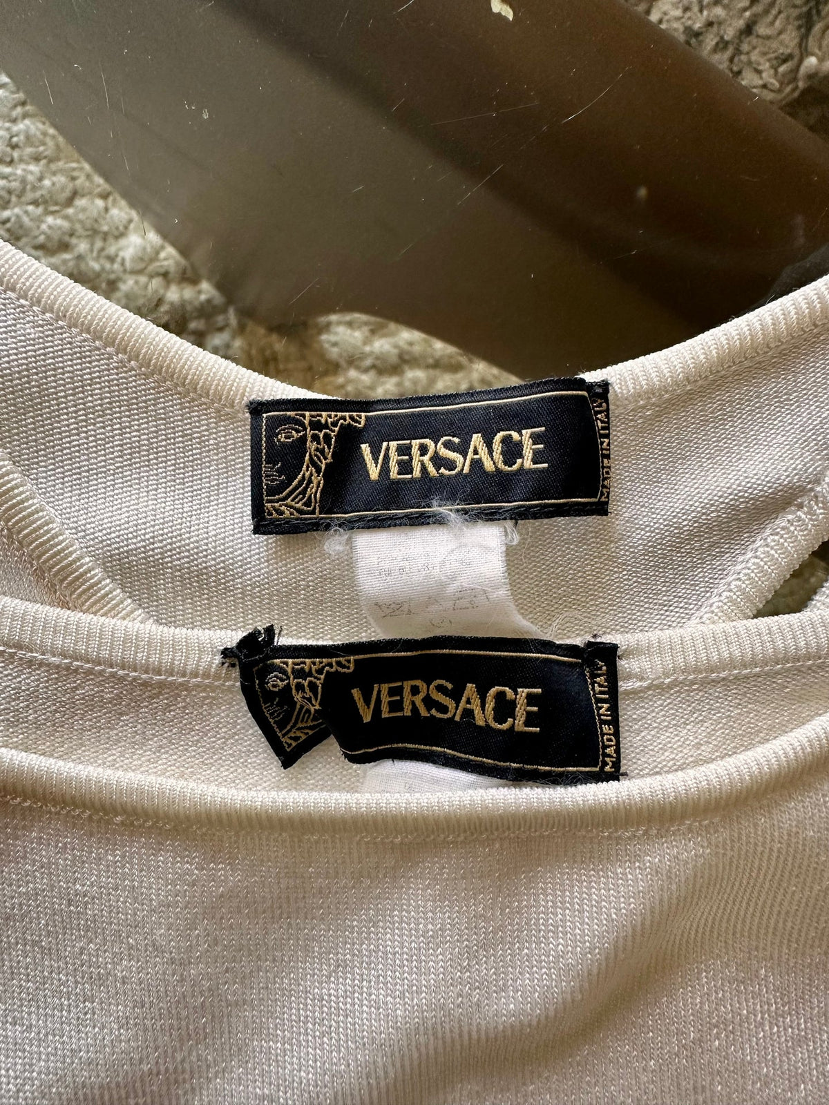 1990 Versace Cream Hand Knit skirt set