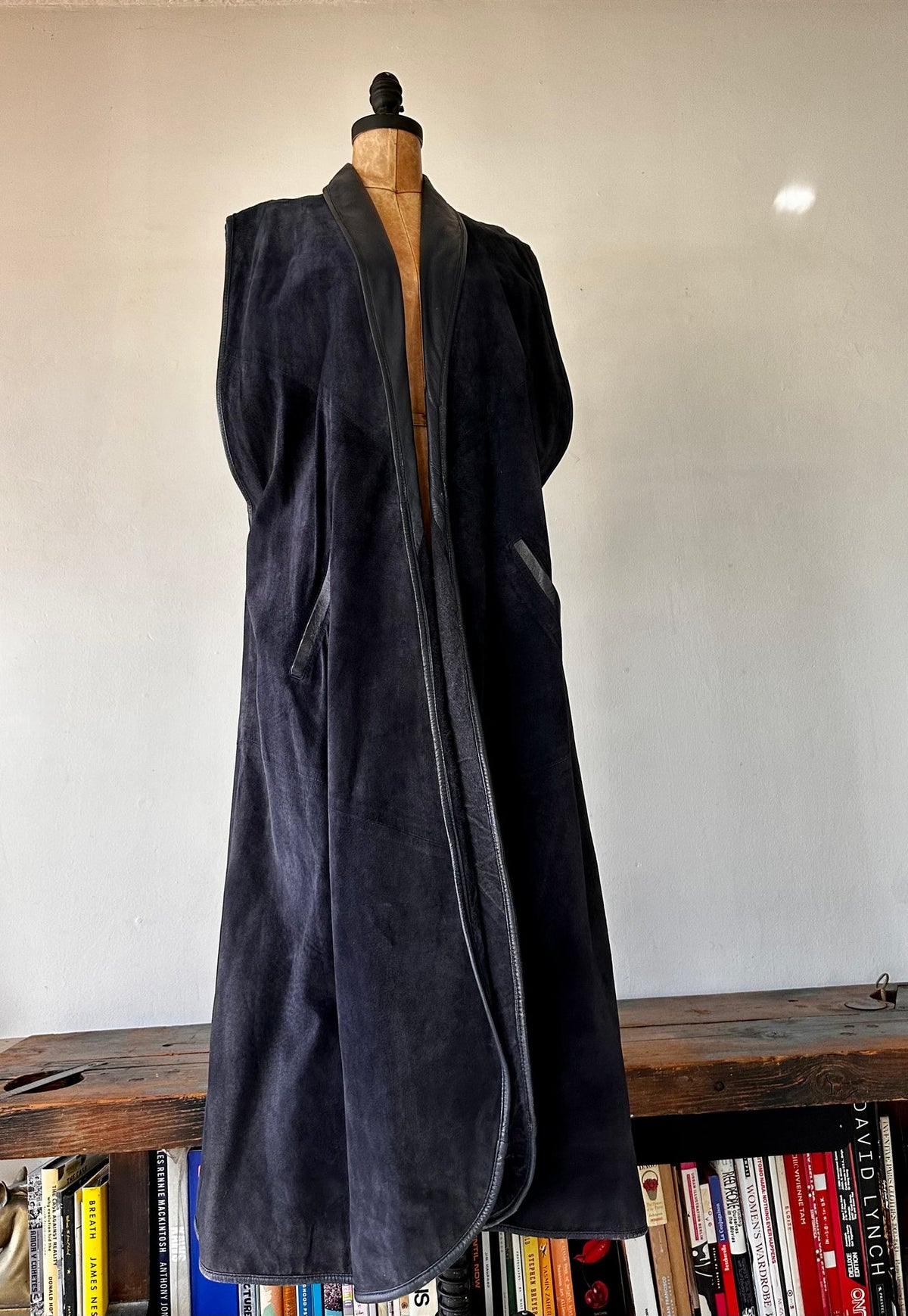 1980 Batya Navy Suede Long Vest Trench